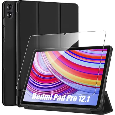 Image de Coque + Verre Trempé pour Xiaomi Redmi Pad Pro 12,1 Pouces - Protection Slim avec Fonction Support - Noir