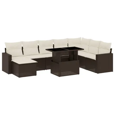 Produktbild von vidaXL 9-tlg. Garten-Sofagarnitur mit Kissen Braun Poly Rattan