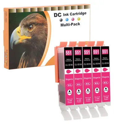 Produktbild von D&C 5X Magenta Druckerpatronen Kompatibel für Canon CLI-551 M XL für Canon Pixma MG7150 MG7550 iP7200 iP7250 MG5400 Series MG5450 MG5550 MG5650 MG5655 MX725 MX920 iP8750 iX6850 MG6350 MG6450 MX925