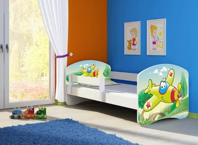 Produktbild von Kinderbett, Babybett 70x140, 80x160, 80x180cm Juniorbett, Kind, Motiv, Schublade CLAMARO, Bett Farbe:29 Flieger, Ausführung:Ohne Bettkasten, Bett Größe:160 x 80 cm