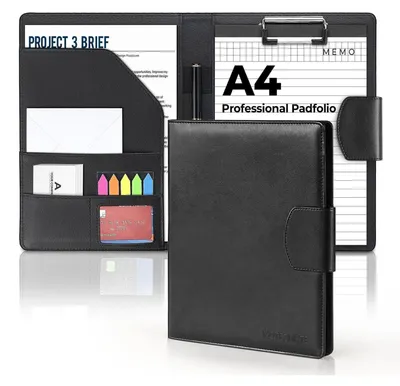 Productafbeelding van Schreibmap A4, zwart, gemaakt van Polyurethanleer, met magnetische sluiting en pennenhouder