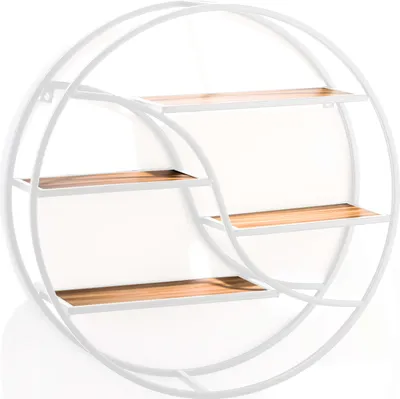 Produktbild von Wandregal Weiß Metall - Hängeregal für Deko Wohnzimmer Modern 56x14cm | Schweberegal Rund zur Dekoration Schlafzimmer Küchenregal Zimmer Wanddeko