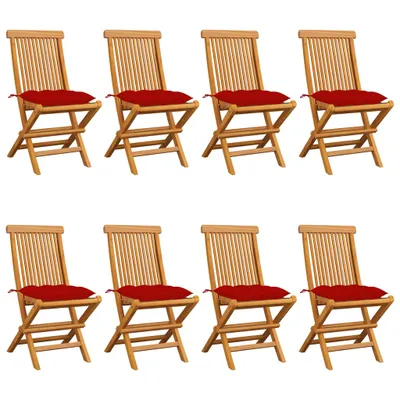 Image de vidaXL Chaises de jardin avec coussins rouges 8 pcs. Bois massif teck