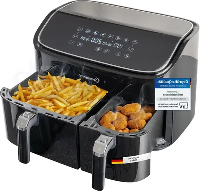 Immagine prodotto di Friggitrice ad aria doppia - Doppia friggitrice ad aria - Frittura sana - Doppia camera - 9 litri - Nera