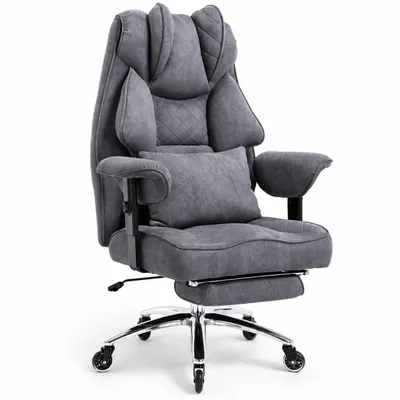 Produktbild von CRELIV -Ergonomischer Bürostuhl aus Stoff, Chefsessel mit Fußstütze, Lendenkissen, hoher Rückenlehne, höhenverstellbar, 360° drehbar, Grau