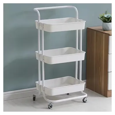 Image de Desserte à roulettes blanche | Chariot de cuisine roulant 3 niveaux | H 90 cm x L 40 cm x P 30 cm