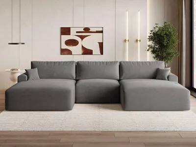 Produktbild von GrainGold Ecksofa U-Form Serene - Ecksofa mit Schlaffunktion, Bettkasten - Moderne Ecksofa, Wohnzimmer Sofa - Eckcouch mit Velvet-Stoff - Dunkelgrau (Castel 93)