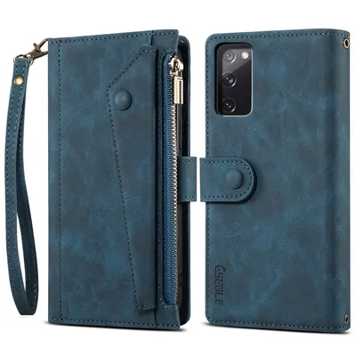 Immagine prodotto di Custodia protettiva per Samsung Galaxy S20 FE / S20 FE 5G / S20 FE 2022, custodia in pelle con zip, portafoglio pieghevole con slot per carte, supporto e cinturino blu