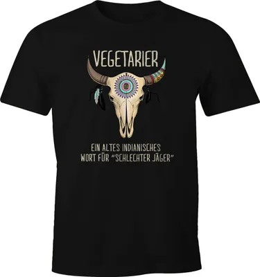 Produktbild von Herren T-Shirt Vegetarier / Veganer Schlechter Jäger Spruch Skull lustig Fun-Shirt Moonworks® Vegetarier schwarz 3XL