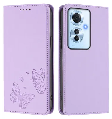 Image de Étui en cuir pour Oppo Reno11 F 5G, motif papillon, étui à rabat avec porte-appareil, violet clair