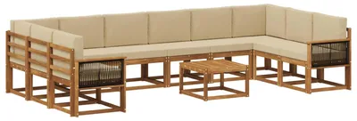 Immagine prodotto di Set da salotto da esterno vidaXL, 11 pezzi, legno massello di acacia naturale e color beige