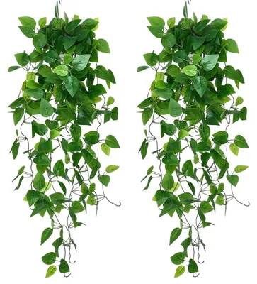 Produktbild von Künstliche Hängepflanzen Pothos, 2 Stück, grüne Blätter, für Innen und Außen