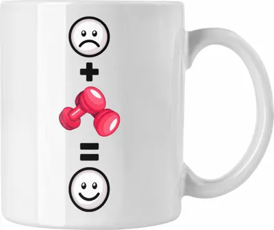 Produktbild von Trendation - Fitness Tasse Geschenk für Fitness Frauen Lustige Geschenkidee :( + Fitness = :) Geburtstag (Weiß)