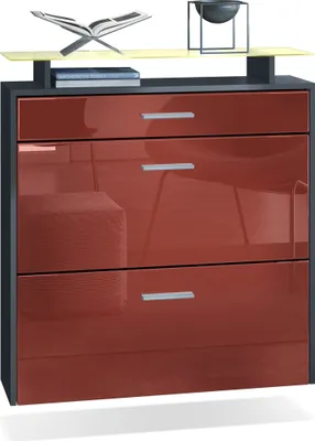 Produktbild von Vladon Schuhschrank Malea, Anthrazit matt/Bordeaux Hochglanz inkl. LED - hängender Schuhkipper für 16 Paar Schuhe (89 x 96 x 23 cm)