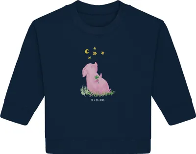 Produktbild von Mr. & Mrs. Panda Organic Baby Pullover Schwein Glück 12. - 18. Monat - French Navy - Geschenk, Träume, Ziele, Glücksbringer, Sterne, Bullover, Lustige Sprüche, Motivation