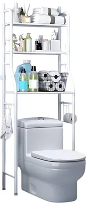 Produktbild von Über-Toilettenregal 3-stöckig - Badezimmer Metallregal - WC Aufbewahrungsregal - Weiß