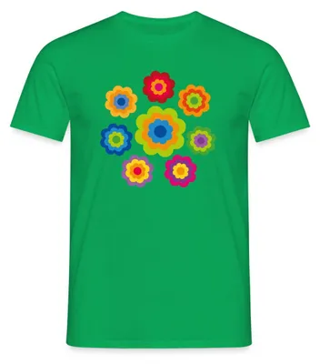 Produktbild von Spreadshirt 70er Jahre Hippie Flower Power Kostüm Blumen Fasching Männer T-Shirt, XXL, Kelly Green