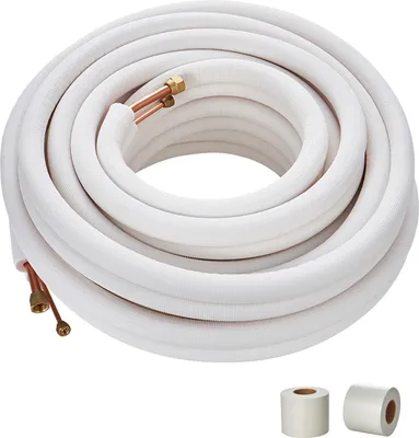 Produktbild von SucceBuy 15240 mm Mini-Split-Leitungssatz, 6,4 und 12,7 mm Außendurchmesser, Kupferrohre mit dreischichtiger Isolierung für Mini-Split-Kältemittel- oder Wärmepumpengeräte und HVAC, inkl. Wickelstreifen