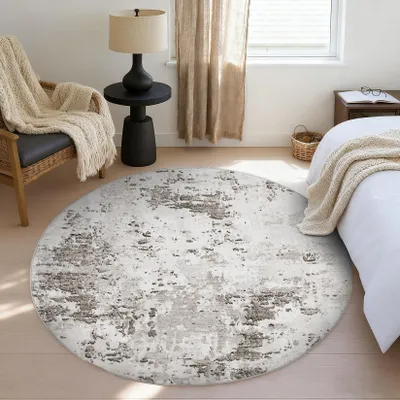 Productafbeelding van Solidchoice - Modern Beige Rond Tapijt 120 cm - Wasbaar en Antislip voor Woonkamer en Kantoor