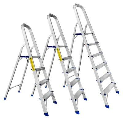 Produktbild von Alu-Haushaltsleiter mit Sicherheitsbügel | Klappbar & bis 150 kg belastbar | rutschfeste Stufen | 6 Stufen