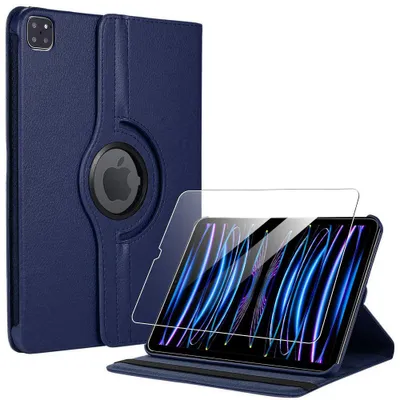 Image de Coque + Verre Trempé pour iPad Pro 11 Pouces (2022/2021/2020/2018) Protection Rotation 360° - Bleu Marine
