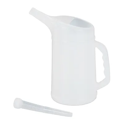 Produktbild von Relaxdays Ölkanne 2 L, flexibler Einfüllstutzen, Ölmessbecher, Skala, Ölwechsel, bruchsicher, Auto, Werkstatt, PE, weiß