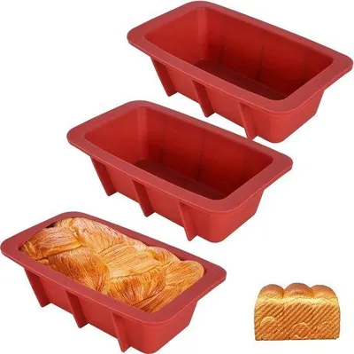 Immagine prodotto di Mini stampo in silicone per dolci, set da 3 pezzi, stampo in silicone rosso, stampo da forno per pane fatto in casa, torte, hamburger, brownies, 17 cm