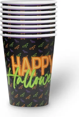 Produktbild von Halloween Neon Becher – 8er-Pack, 250 ml, leuchtende Partydeko für Halloween