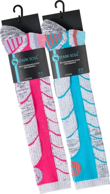 Produktbild von Ski und Snowboard Socken mit Spezialpolsterung, 2 Paar - 35 - 38 - Pink / Türkis