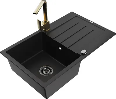 Produktbild von Mexen Bruno 1 Becken-Granitspüle mit Abtropffläche und Mischbatterie Rita, Schwarz - 6513-77-670300-50-B