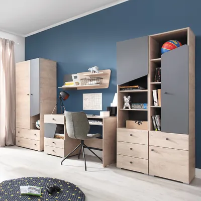 Produktbild von Jugendzimmer Schreibtisch Set in Eiche mit anthrazit DIAMANTE-133, 5-teilig