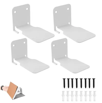 Image de Lot de 4 étagères murales flottantes invisibles, blanches – Supports en métal robustes avec matériel de montage