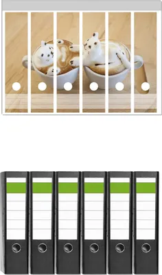 Produktbild von Wallario 6 Stück breite Ordner inkl. Klebeetiketten mit Motive Süße Milchschaum Katzen auf Kaffee -  Set mit Rückenschildern / Ordnerrücken Stickern