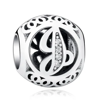Produktbild von PANDACHARMS Kugel Buchstabe J Charm , 925er Sterling Silber, passt zu Pandora