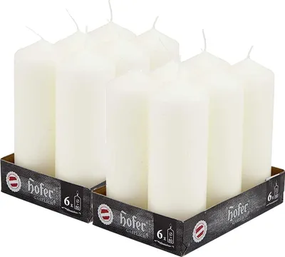 Obrázok produktu pre Hofer Stĺpové sviečky, 12 dielna sada, dlhá doba horenia cca 54 hodín, priemer 6 cm, výška 16,5 cm, slonovinová kosť