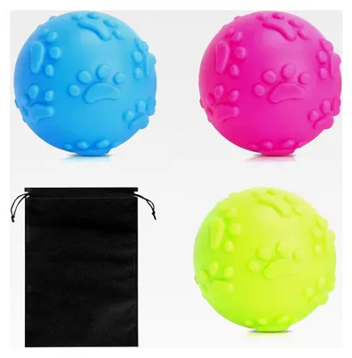Produktbild von Hundespielzeug Ball Set, 3 Stück aus TPR – Hundeball mit Quietschfunktion, 6 cm Kauspielzeug für Hunde, schwimmfähig, robuste Hundebälle mit Aufbewahrungsbeutel für Training und Spiel
