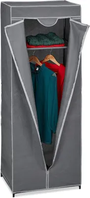 Image de Armoire en tissu avec barre de suspension et 1 compartiment de rangement - 157 x 60 x 45 cm - Fermeture éclair - Couleur anthracite