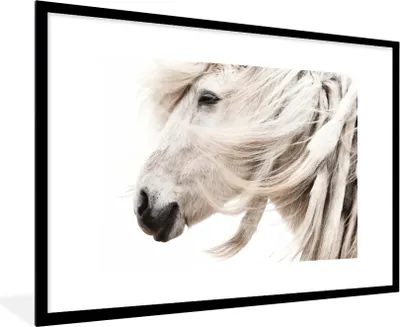 Produktbild von MuchoWow® MuchoWow® Gerahmtes Poster Pferd - Mähne - Weiß 90x60 cm - Poster mit zchwarzem Bilderrahmen - Wanddekoration - Fotos