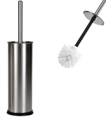 Produktbild von DEUBA® Klobürste Silber Toilettenbürste WC Bürste und Metallbehälter Edelstahlgriff mit austauschbarem Bürstenkopf