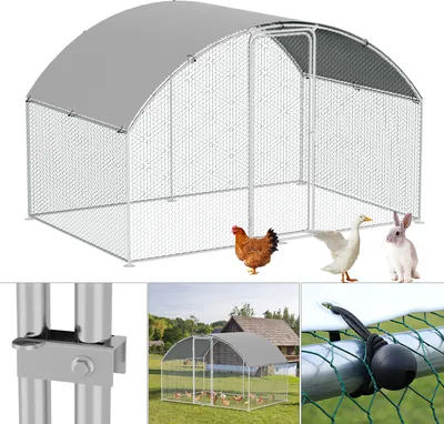 Obrázek produktu pro Clanmacy volný výběh kuřecího domu kopulovitá střecha 3 x 2 x 2 m venkovní kurník střecha drůbežárna, pozinkovaný ocelový dům pro malá zvířata volný výběh s ochranou proti slunci kuřecí klec voliéra, PE