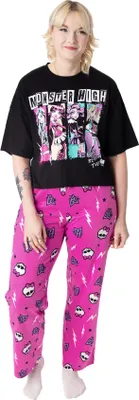 Image de Monster High - Pyjama avec pantalon long pour femme NS8762 (XXL) (Noir/Rose)