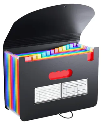 Produktbild von A4-Dokumentenmappe mit 13 Fächern, Ziehharmonikamappe, farbenfroher Dokumentenorganizer, Ziehharmonikamappe, Ziehharmonika-Ringordner mit Gummiband und Druckknopfverschluss, für Dokumente zu Hause oder im Büro (schwarz)