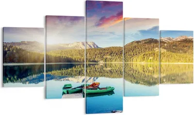 Produktbild von Bild auf Leinwand - Leinwandbild - See Berge Wasser - 125x70cm - Wand Bild - Wanddeko - Wandbilder - Leinwanddruck - Bilder - Kunstdruck - Wanddekoration - Leinwand bilder - Wandkunst - EA125x70-3595
