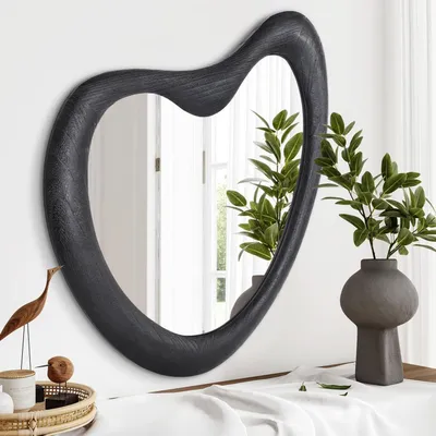 Immagine prodotto di Specchio da parete con cornice in legno, forma ovale irregolare, dimensioni 65x45 cm, colore nero