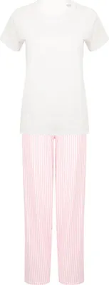 Produktbild von Towel City TC053 | Long Pant Pyjama Set in a Bag - Single-Jersey - Farbe: White/Pink/White Stripe - Größe: XL