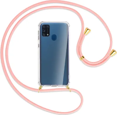 Produktbild von Handykette Backcover-Schutzhülle mit Band (Metall goldfarben) für Samsung Galaxy M31 - rosa