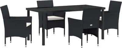 Produktbild von "WINTER SALE" Garten Essgruppe - elegantes Design - Sitzgruppe/Tisch+ Stuhl - mit Kissen 5 pcs Schwarz Poly-Rattan - Terassenmöbel NeuMöbel497409