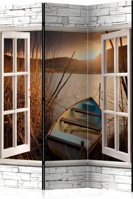 Produktbild von 3-teiliger Doppelseitiger Vlies Paravent - Autumnal Lake 135x172 cm Landschaften c-C-0085-z-b