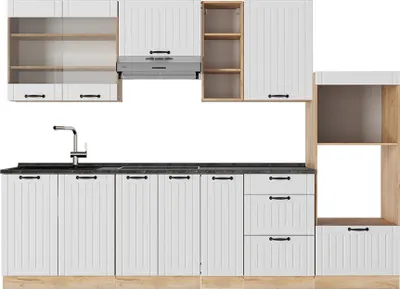 Produktbild von Küchenzeile Vicco Fame-Line Weiß Landhaus 280 cm , AP Anthrazit, Model 56891