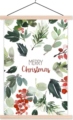 Produktbild von MuchoWow® Textilposter Weihnachten - Zitat - Aquarell 120x180 cm mit holzfarbenen Rahmen - Textil-Plakat
